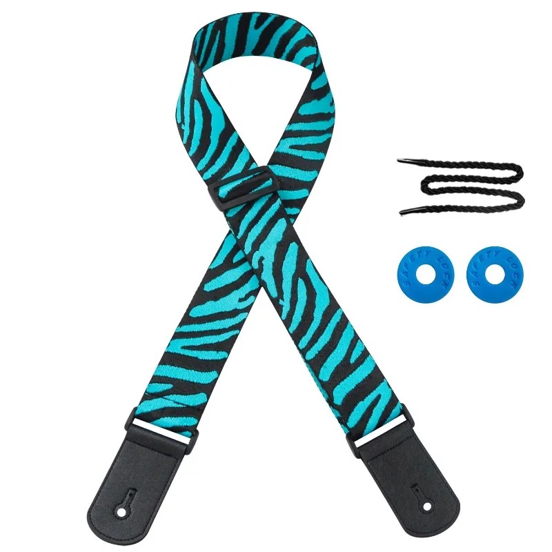 Sammlung von Gitarrengurten mit Zebra-Safari-Muster - Farbe Blau
