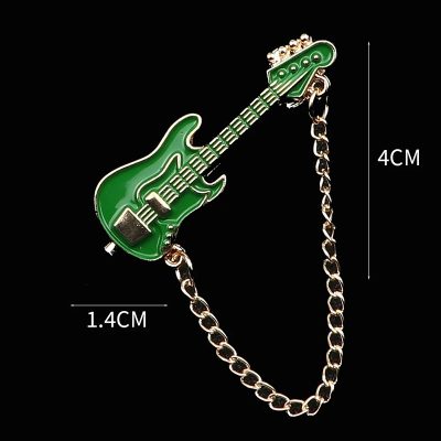 Emaille-Brosche Pins Elektrische Gitarre mit Kette - 6 Farben zur Auswahl - Farbe Grün