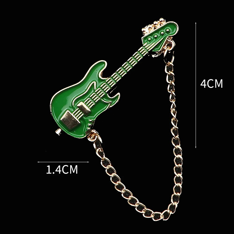 Emaille-Brosche Pins Elektrische Gitarre mit Kette - 6 Farben zur Auswahl - Farbe Grün