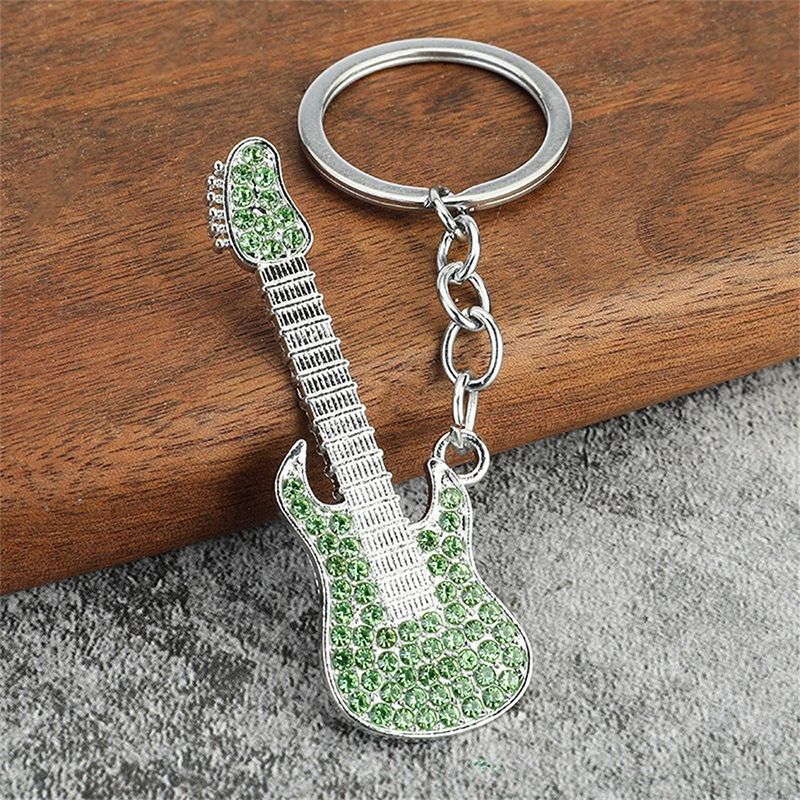 Elektrische Gitarren-Schlüsselanhänger mit Strass in 6 wählbaren Farben - Farbe Grün