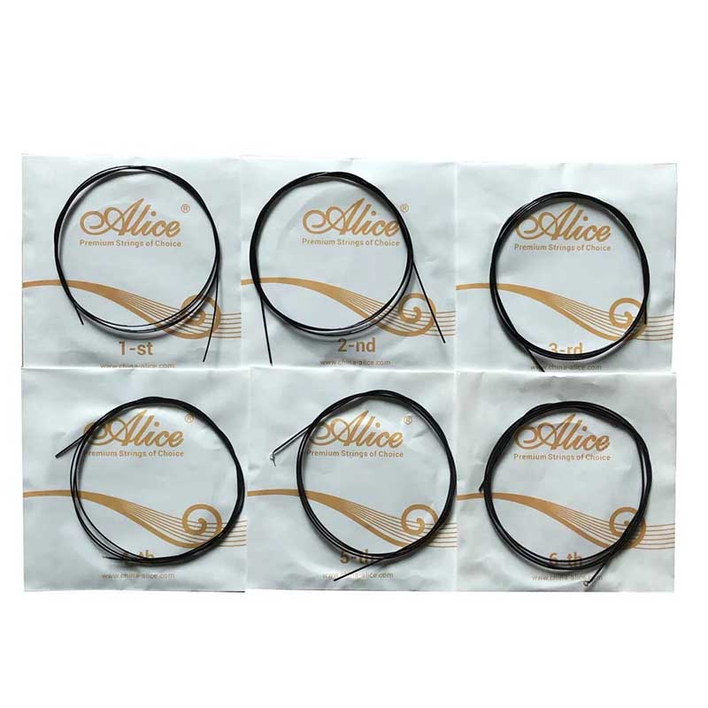 Detaillierte Ansicht von Guitalélé-Saiten - Komplettes Set in Schwarz für einen speziellen Stil, modifiziertes Nylon erreicht eine schnelle Stimmstabilität