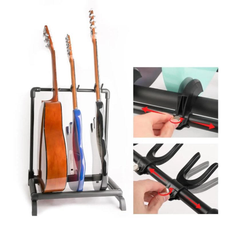Details Faltbarer Multi-Gitarrenständer - 3 Elektrische und Akustische Instrumente