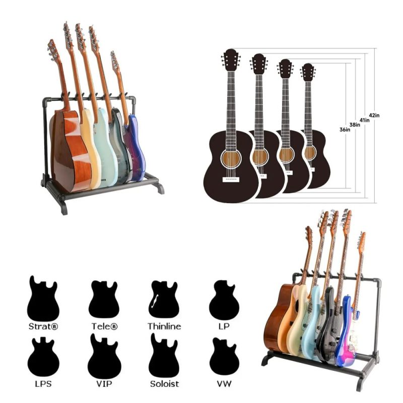 Vollständige Details zum faltbaren Mehrfach-Gitarrenständer - 3 elektrische und akustische Instrumente