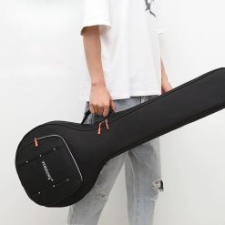 Vollständige Ansicht der harten Banjo-Hülle mit Tragegurt und Aufbewahrungstasche