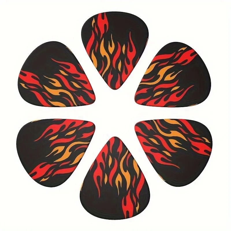 Set von 6 Flammen Plektren mit leuchtendem Glanz inklusive kostenlosem Etui