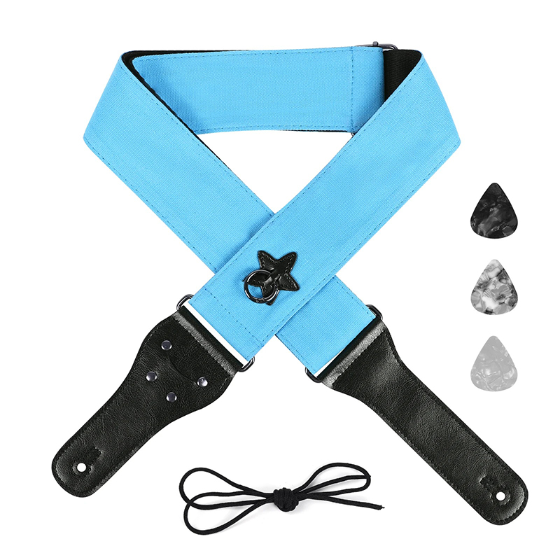 Baumwoll-Gitarrengurt mit Aufhängering und Stern, Farbe Blau