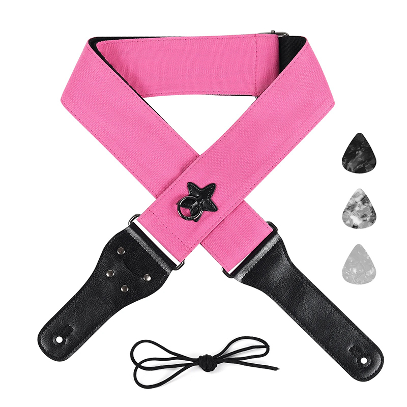 Gitarrengurt aus Baumwolle mit Aufhänge-Ring und Stern in der Farbe Rosa