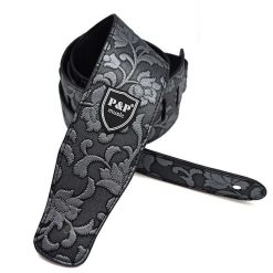 PU-Leder Gitarrengurt Barock Schwarz 'Florale Eleganz