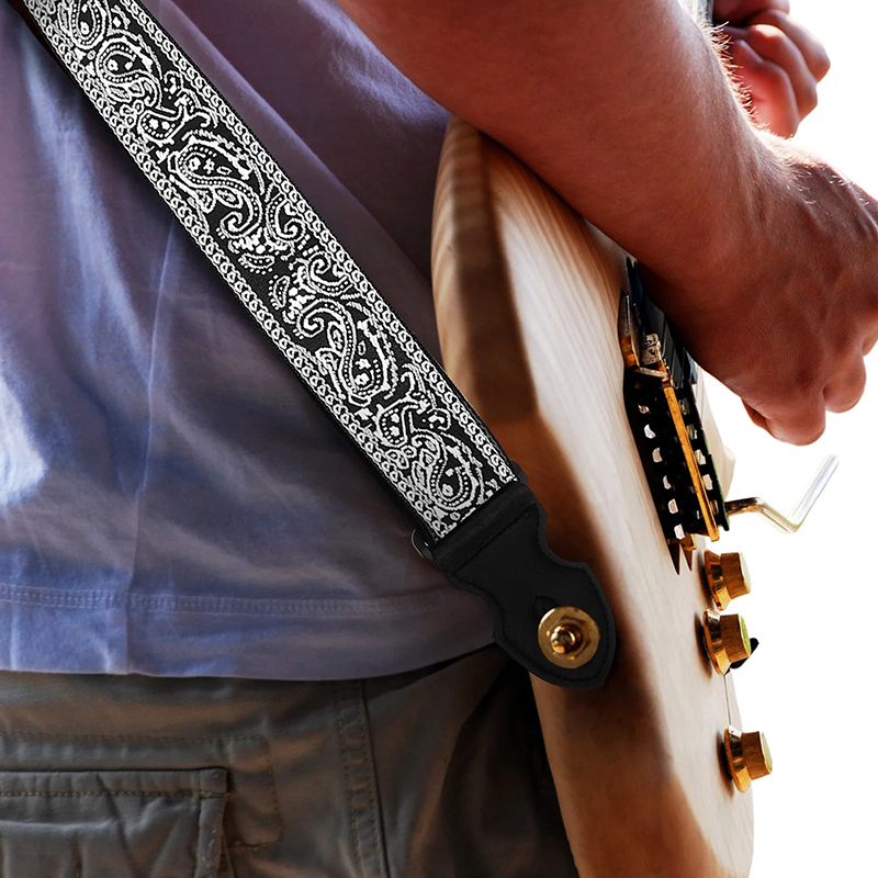Rückansicht Gitarrengurt Rock 'Paisley Schwarz Eleganz
