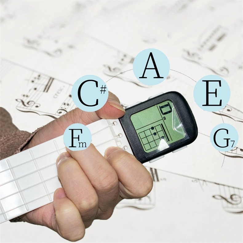 Griffbrett Akkordübungsgerät für Gitarre und Ukulele "Pocket Uke" - Einziehbarer Hals mit Metronom und LCD-Bildschirm