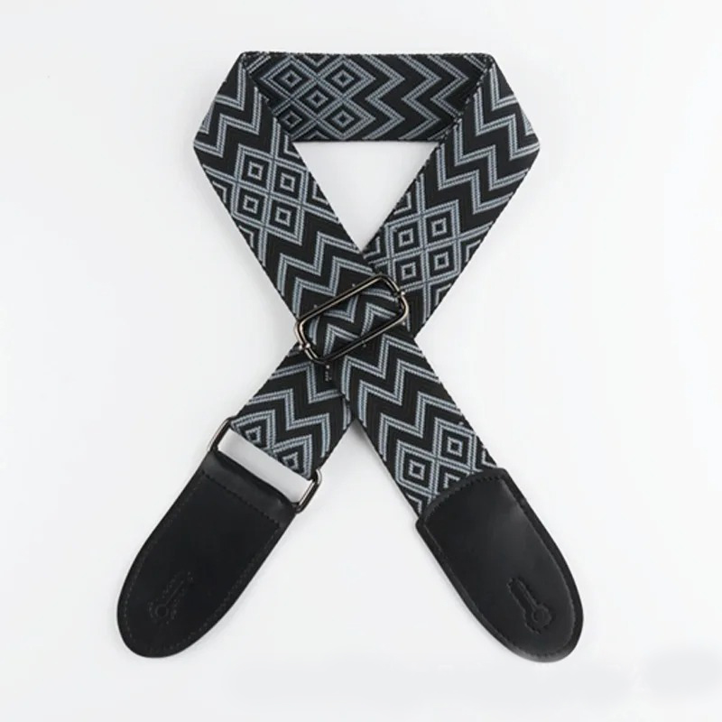 Klassischer Gitarrengurt mit schwarzem, tribal-zigzag-Muster