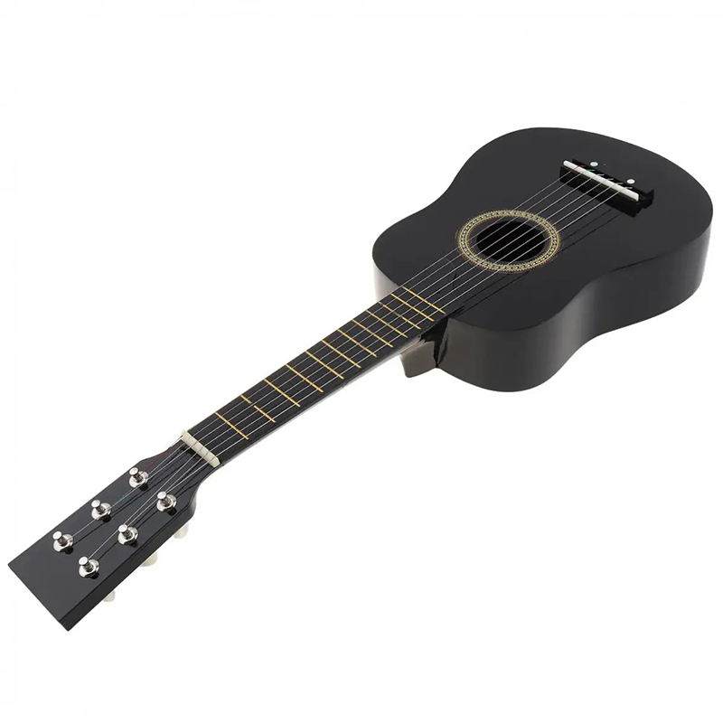 Übersicht über eine klassische Kinder-Gitarre aus Lindenholz in Schwarz