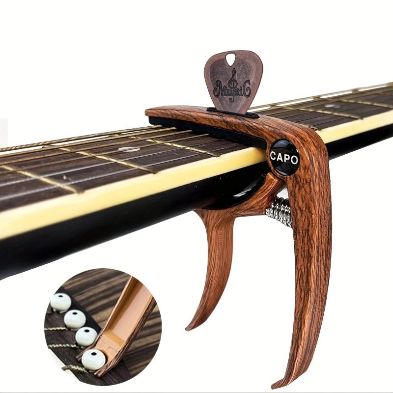 Universeller Gitarrenkapodaster mit Auszieher & graviertem Plektrum, Modell Präzisionsgriff