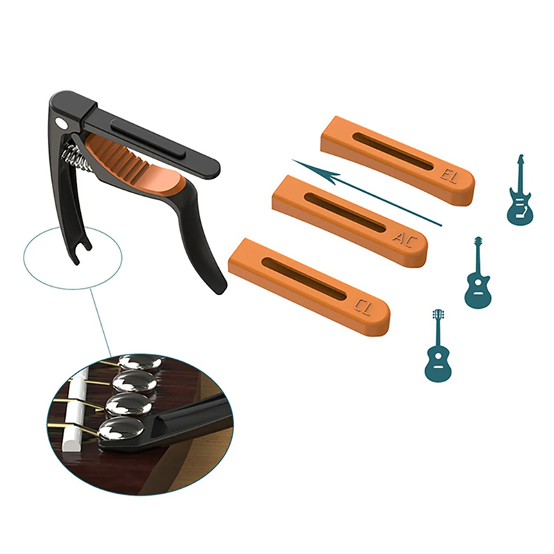 Details Kapodaster Gitarre Multi-Profil - Universal 3-in-1 mit Einsätzen
