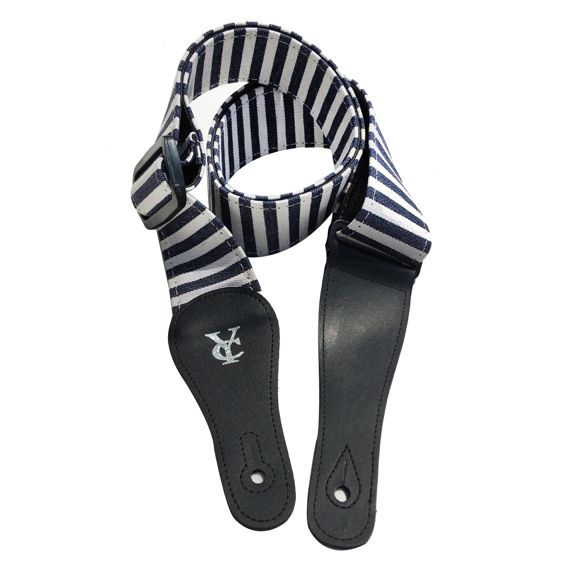 Wunderschöner Gestreifter Gitarrengurt - Marineblaue Streifen im Marinière Rock-Stil