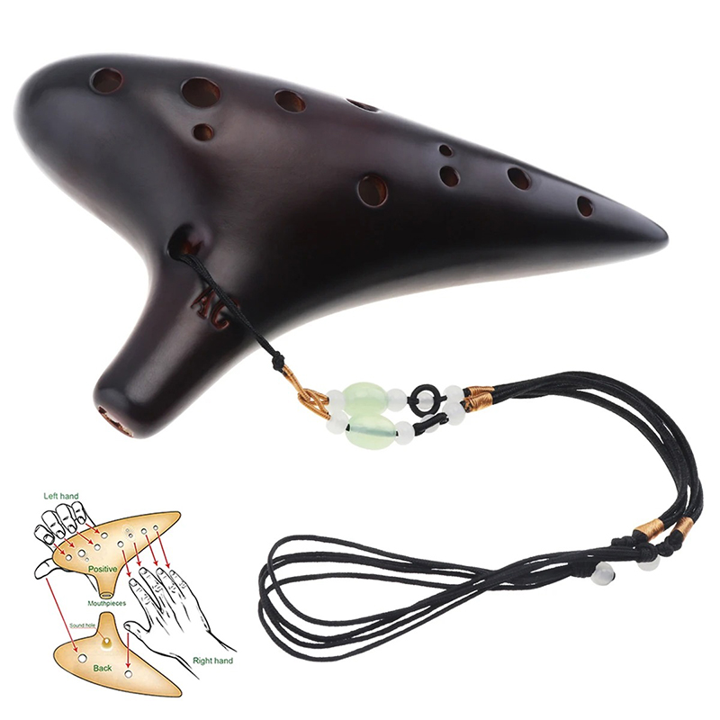 Ocarina Keramik 12 Löcher - Melodie der Elemente Farbe Schwarz