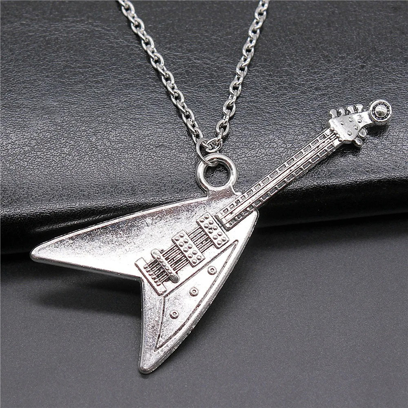 Anhänger Rock Gitarre - Fliegendes V Silberfarben