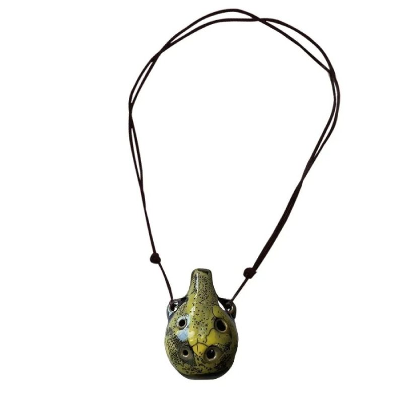 Vollständige Ansicht Miniatur-Ocarina aus Keramik - Musikalischer Anhänger mit 6 Löchern