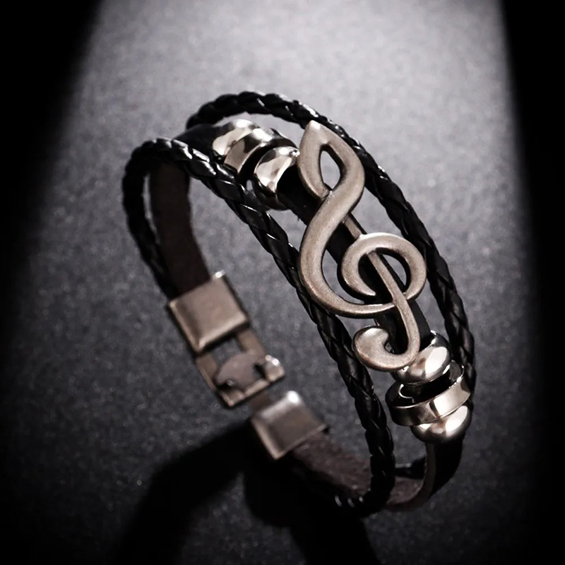 Armband Clé de Sol Rock Echo Musikalisch - Farbe Schwarz