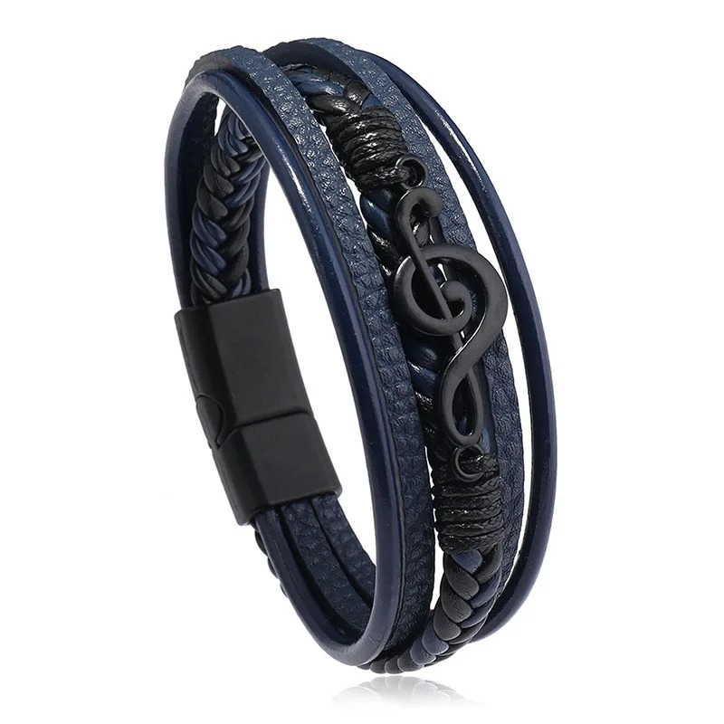 Armband Schlüsselnote Rock Schwarz Harmonie Farbe Blau