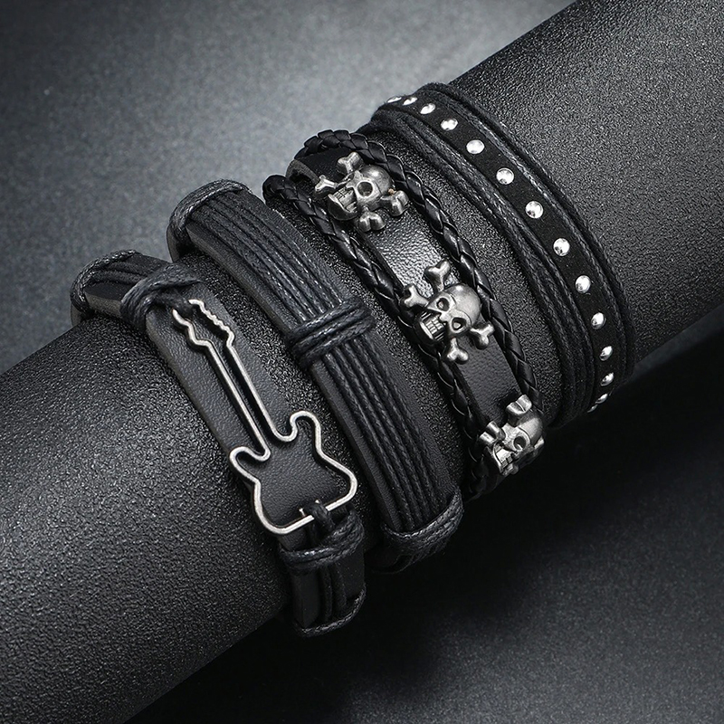 Armband Gitarre Rock Schädel Metallisch