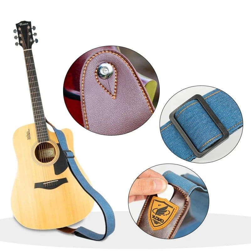 Details zur dunkelblauen Denim-Akustikgitarren-Gurt