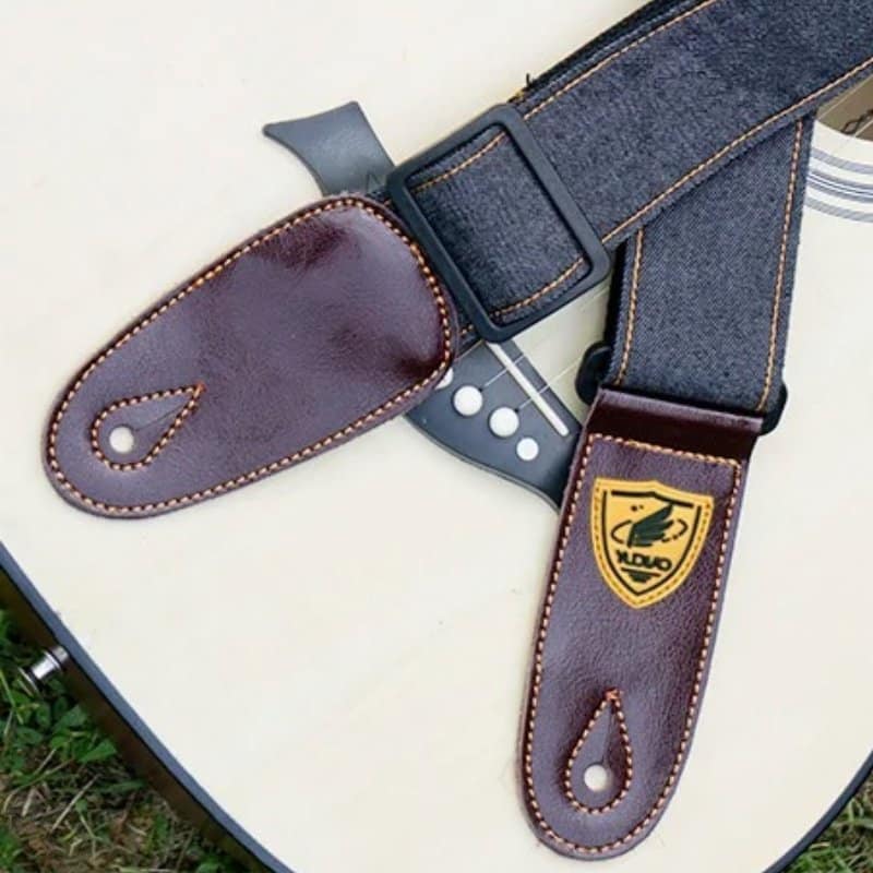Details zur anthrazitfarbenen Denim-Gitarrengurt für Akustikgitarren