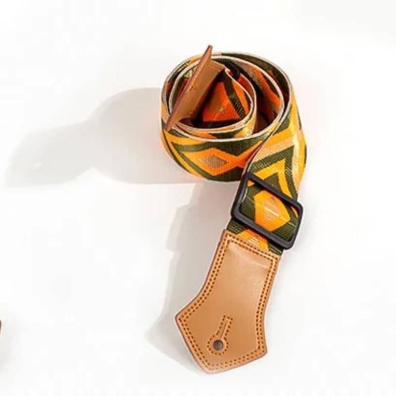 Details des Vintage Diamant Ocker und Olive Gitarrengurts