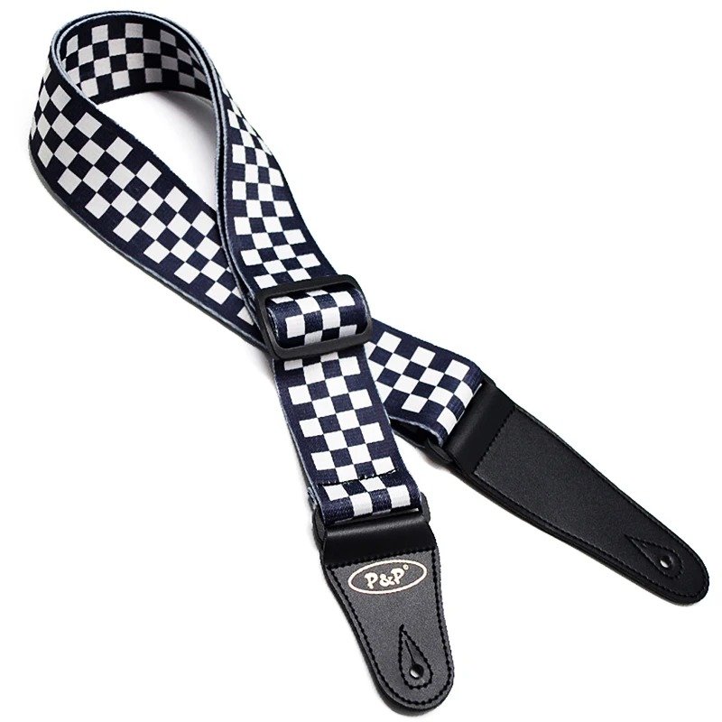 Vintage Rock Stil Gitarrengurt mit Schwarz-Weiß Schachbrettmuster