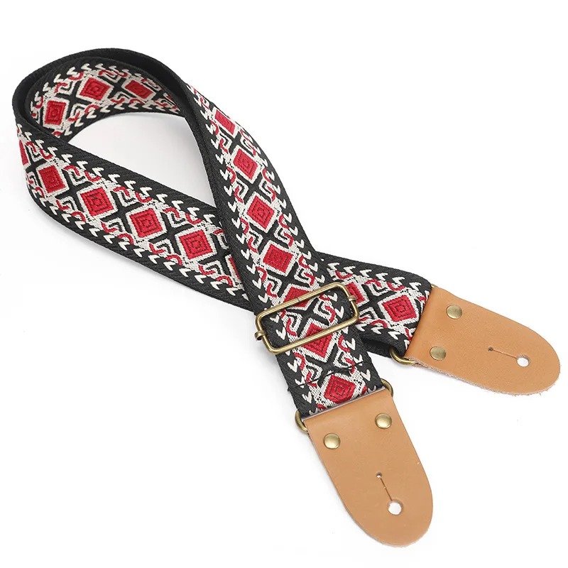 Vintage Gitarrengurt "Inka-Diamanten in Rot und Schwarz