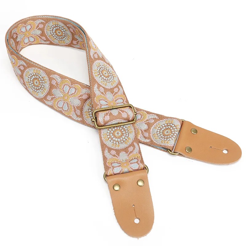 Vintage Gitarrengurt mit Böhmischem Sonnenblumen-Honigmuster