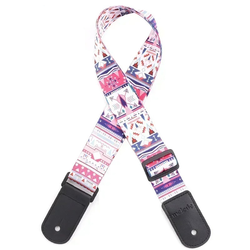Vintage Gitarrengurt mit ethnischen Tribal-Mustern in Rosa & Indigo