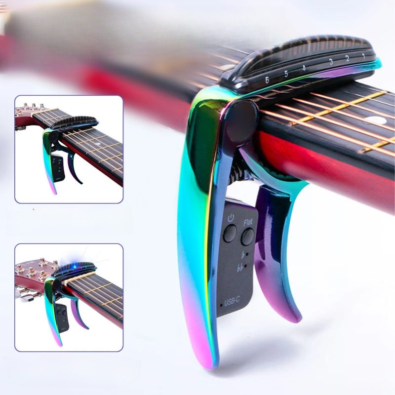 Capodastre Guitare Intelligent 2-en-1 avec Accordeur LED Rechargeable USB-C