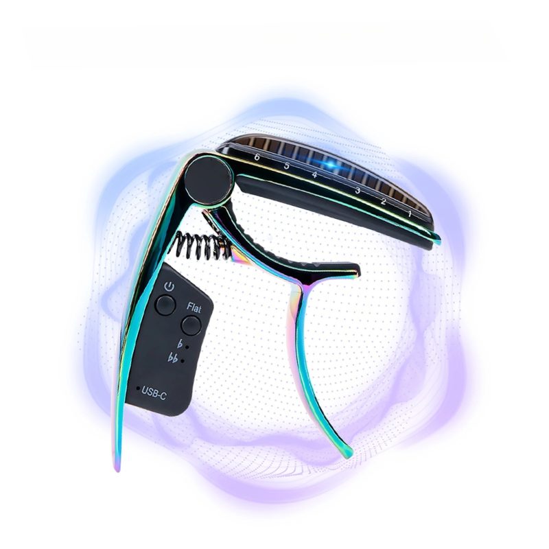 Magnifique Détails Capodastre Guitare Intelligent 2-en-1 avec Accordeur LED Rechargeable USB-C