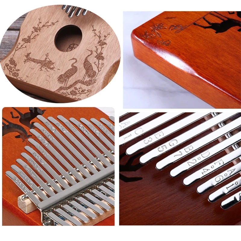 Details Kalimba 17 Lames en Bois Sculpté Collection “Mélodies de la Forêt”