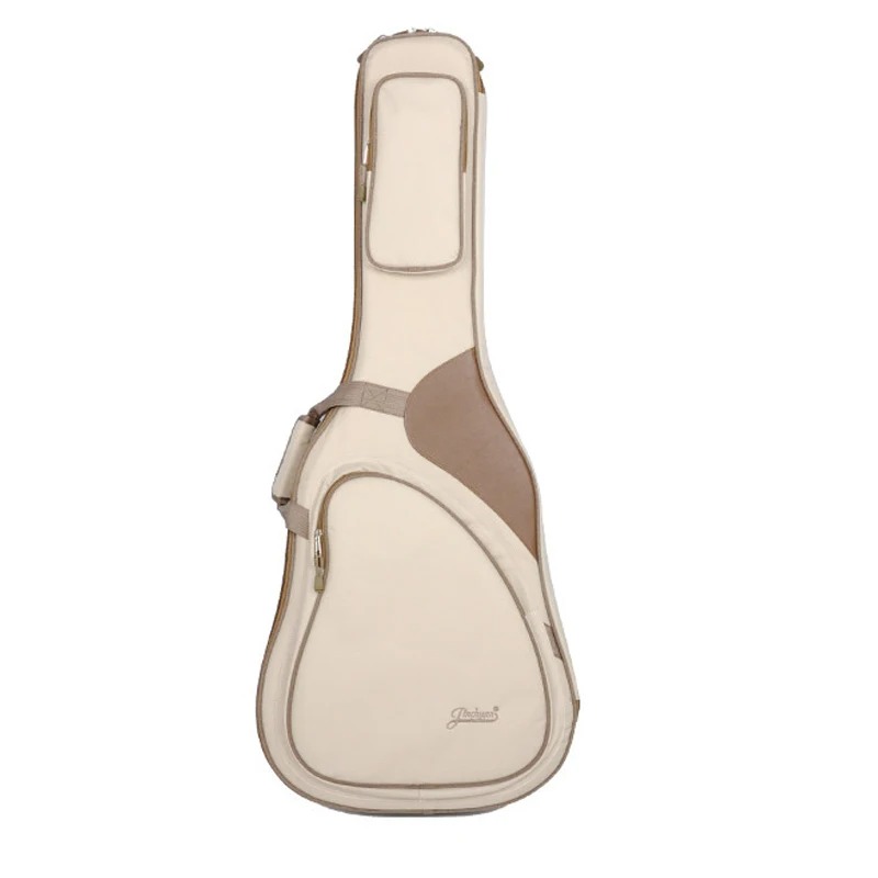 Housse Guitare Acoustique Rembourrée, Gig Bag Sac à Dos avec Support de Manche, Design Bicolore pour FolkDreadnought Couleur Beige