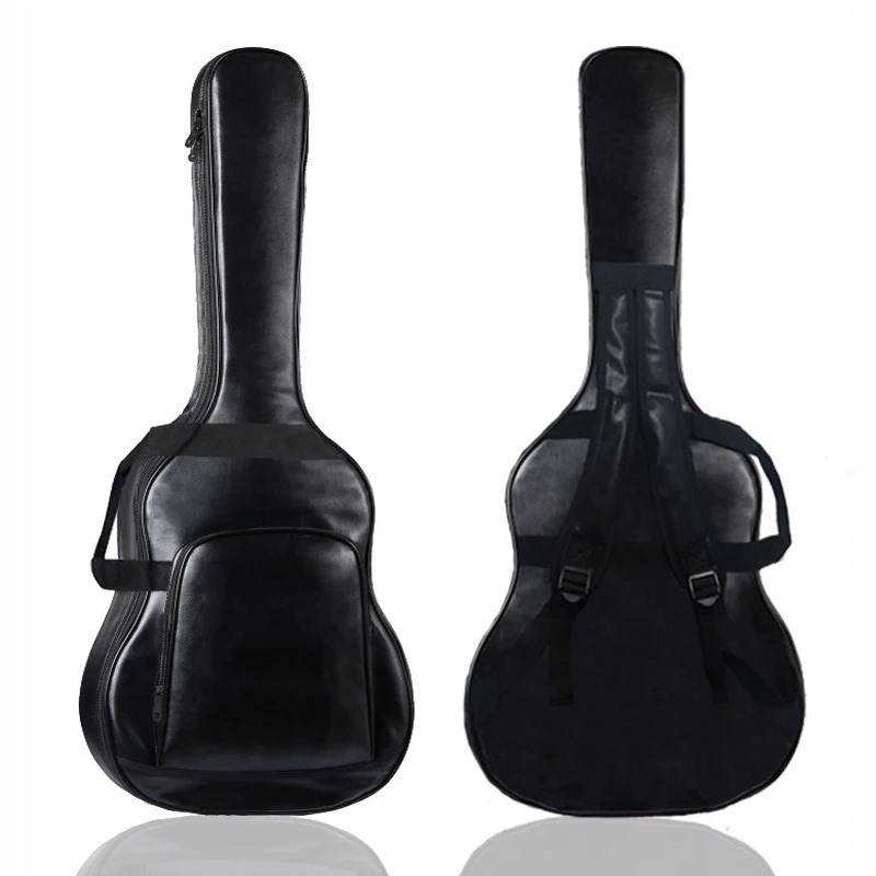 Housse Guitare Acoustique Similicuir PU, Gig Bag Rembourré 40-41 Pouces, Étanche Style Cuir Vintage Sac à Dos Couleur Noir