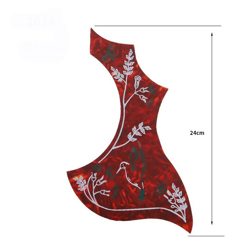 Pickguard « Vol du Colibri Doré » – Protection Décorative pour Guitare Acoustique Couleur Rouge