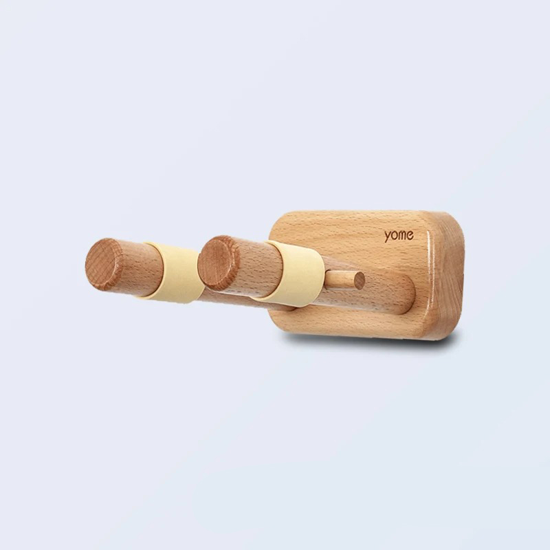 Support Mural Guitare Design Bois Naturel & Base Colorée Couleur Rose Pale