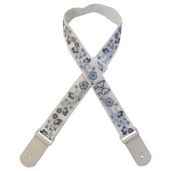 Sangle Guitare électrique Fleurs Bleues Brume Ivoire
