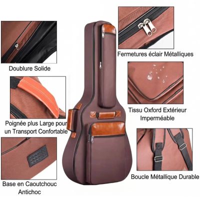 Détails de la Housse Guitare Acoustique Folk 40 41 42 Pouces, Gig Bag Rembourrée 12mm, Imperméable Tissu Oxford avec Sac à Dos