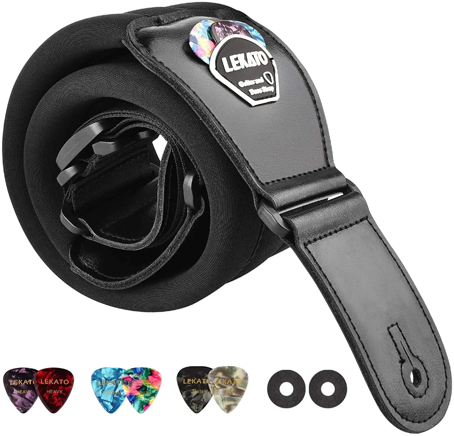 Détails de la Sangle de guitare en mousse à mémoire de forme - livrée avec 6 médiators et accessoires fixation