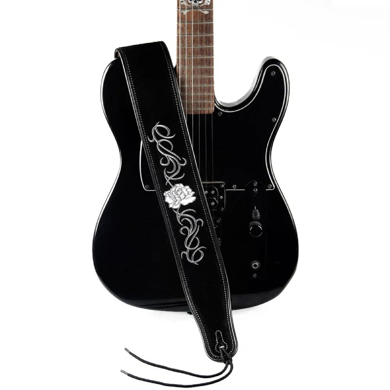 Magnifique Sangle de Guitare en Cuir motif Rose