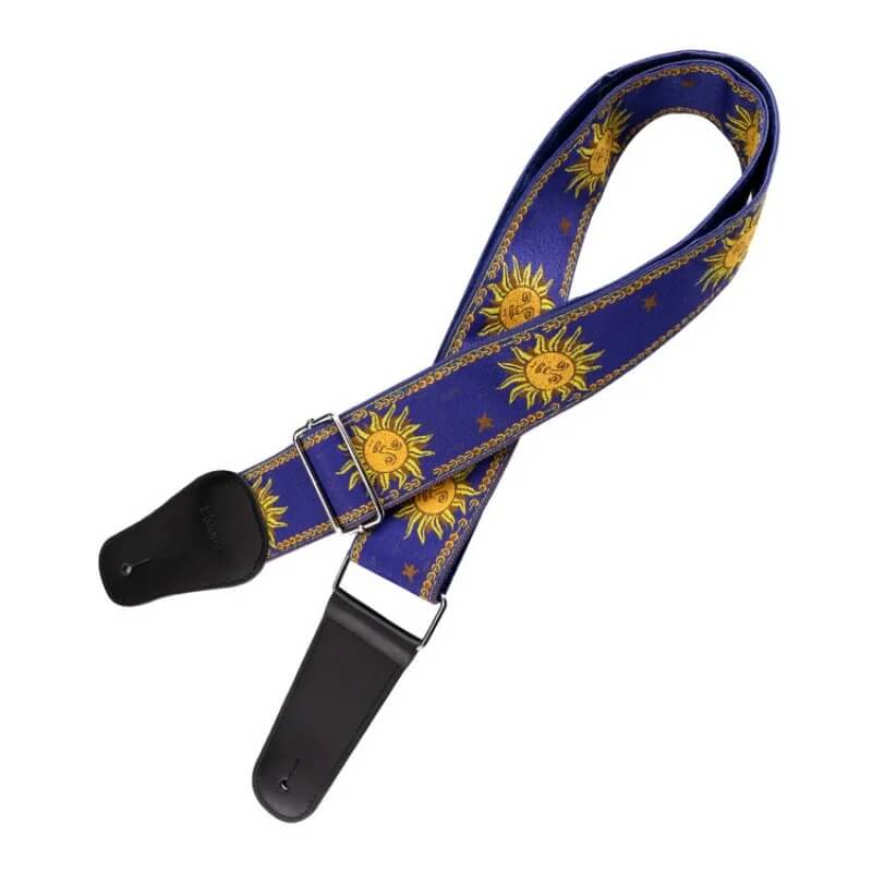 Magnifique Sangle de guitare électrique avec broderie Jacquard motif soleil - couleur bleu