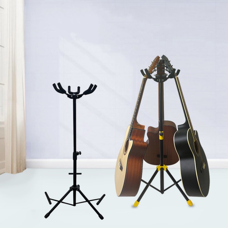 Porte guitare au sol trépied pilant et réglables pour 3 guitares et ou 3 basses électriques