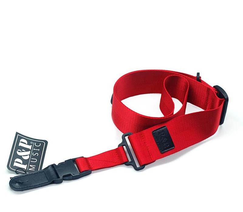 Sangle de guitare universelle réglable 96-140cm en Nylon avec cuir - 3 couleurs au choix - rouge
