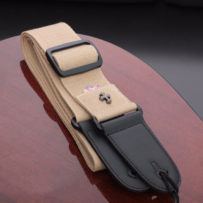 Sangle de guitare avec poche médiator et motif Croix