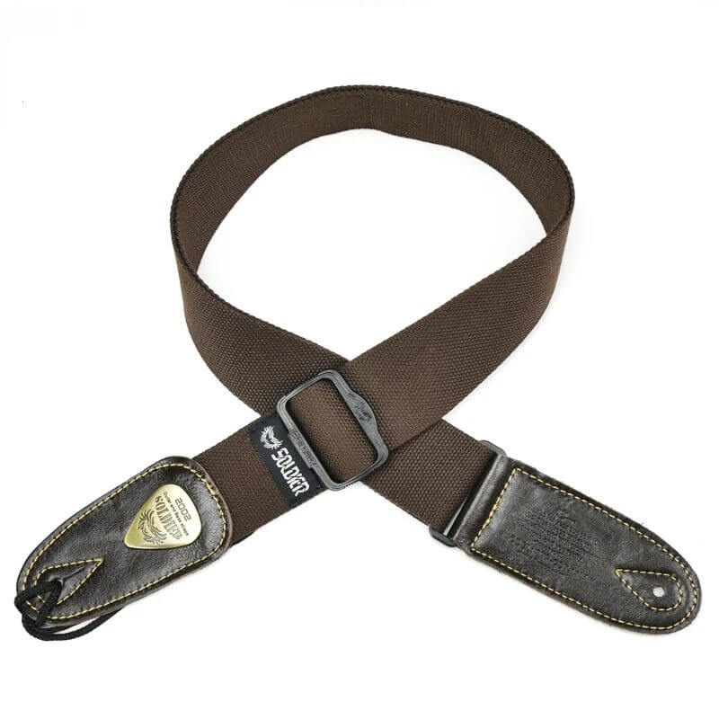 Sangle de guitare en coton avec extrémités en cuir - couleur marron