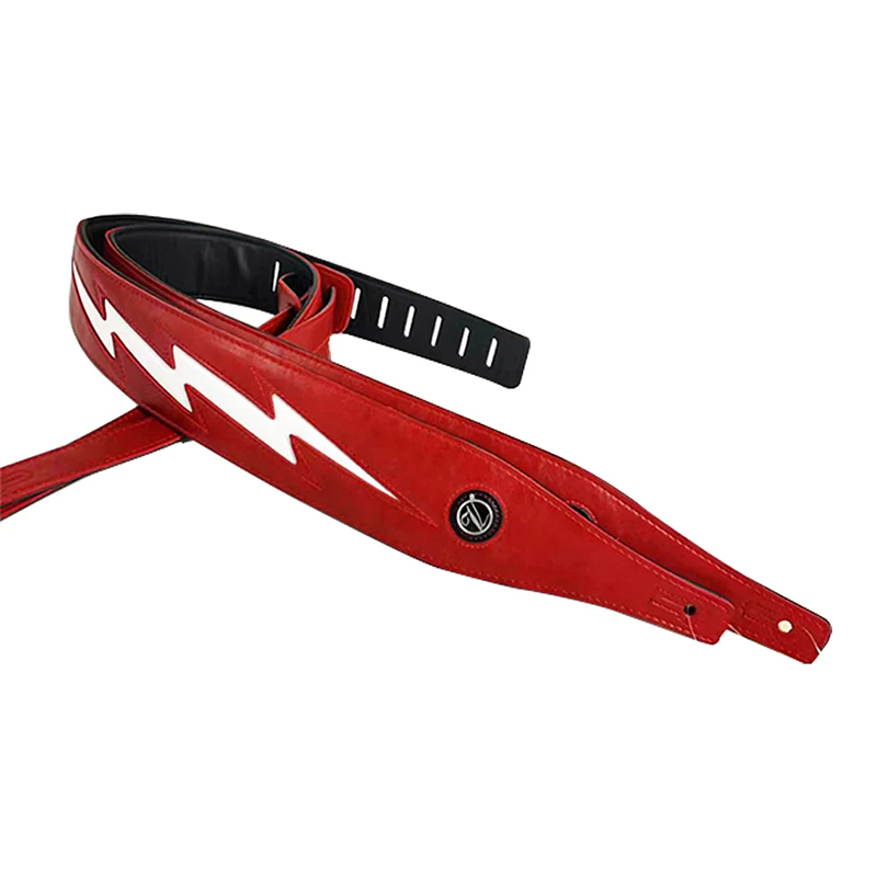 Sangle en cuir modèle éclair iconique blanc sur rouge