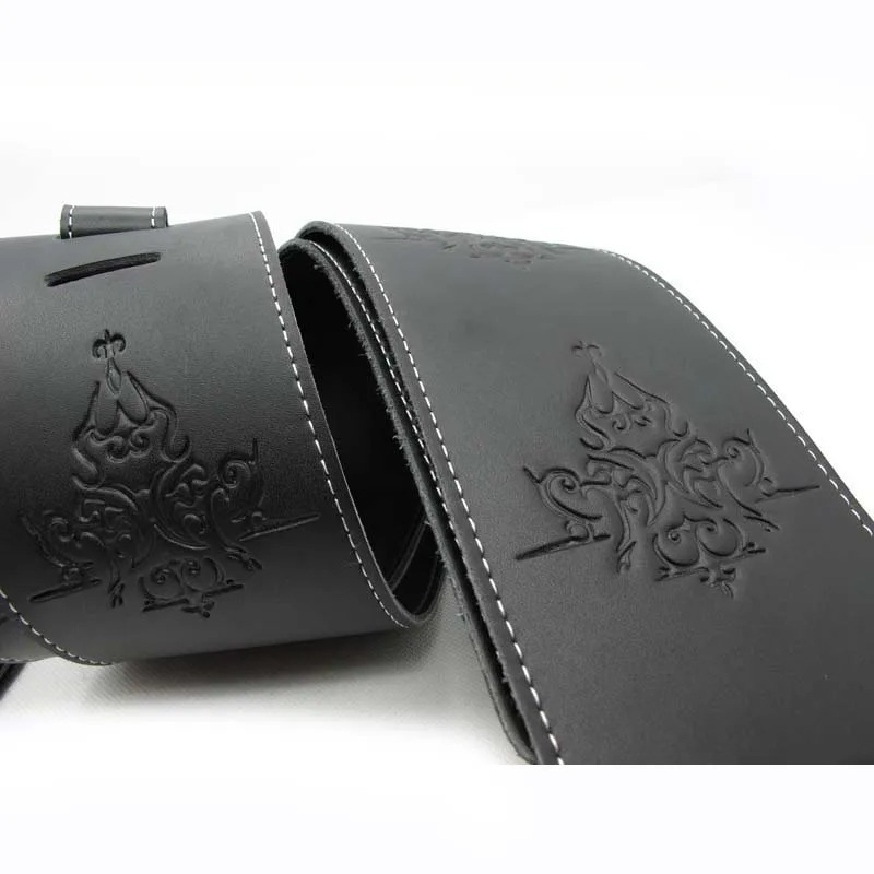 Sangle noire en cuir imprimé en relief sceaux discrets - modele 2